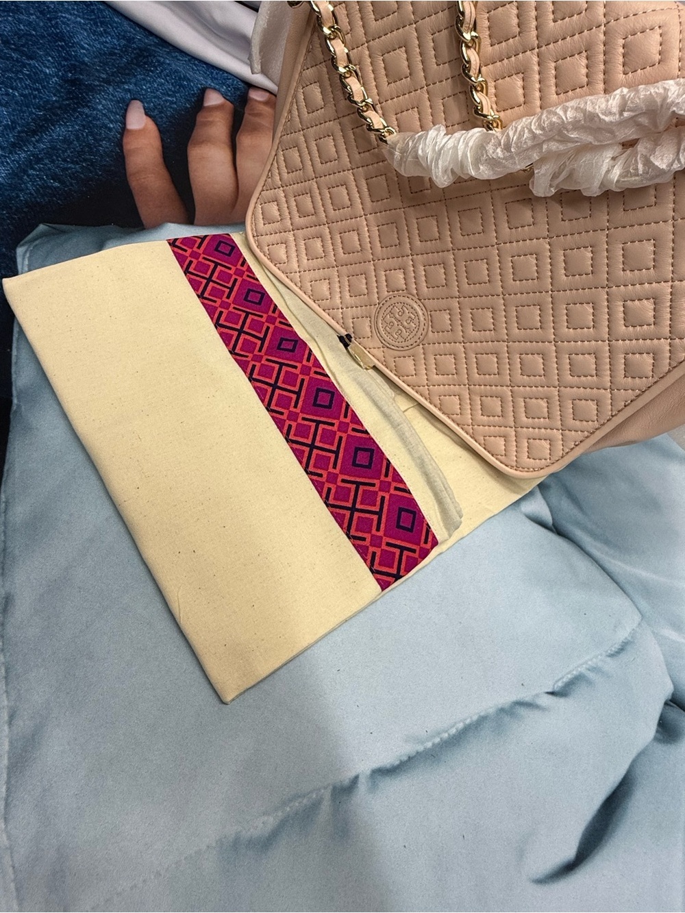 (new+tag) Tory Burch Quilted Chain Shoulder Bag / Crossbody Pale Pink Apricot - Picture 16 of 17